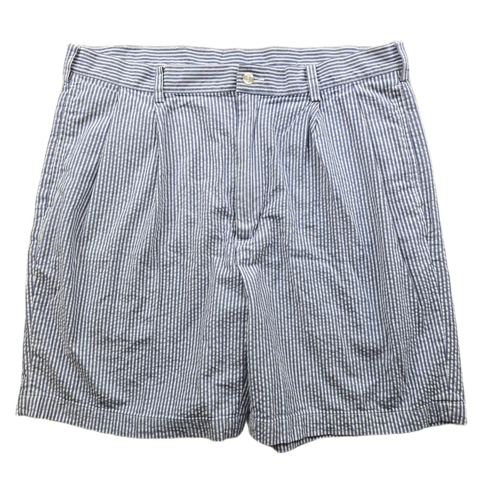 JoS A Bank Seersucker Shorts Mens 38 Blue White Cotton Pleated Stays Cool